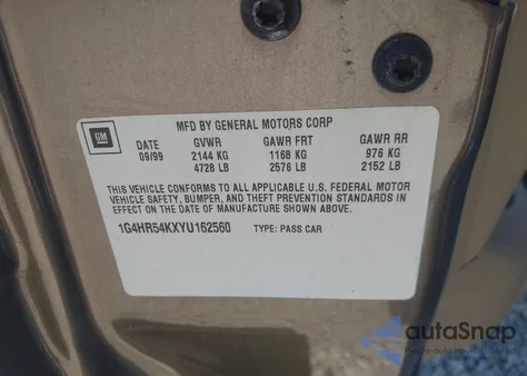 2000 Buick Lesabre Limited from USA, damaged, VIN 1G4HR54KXYU162560